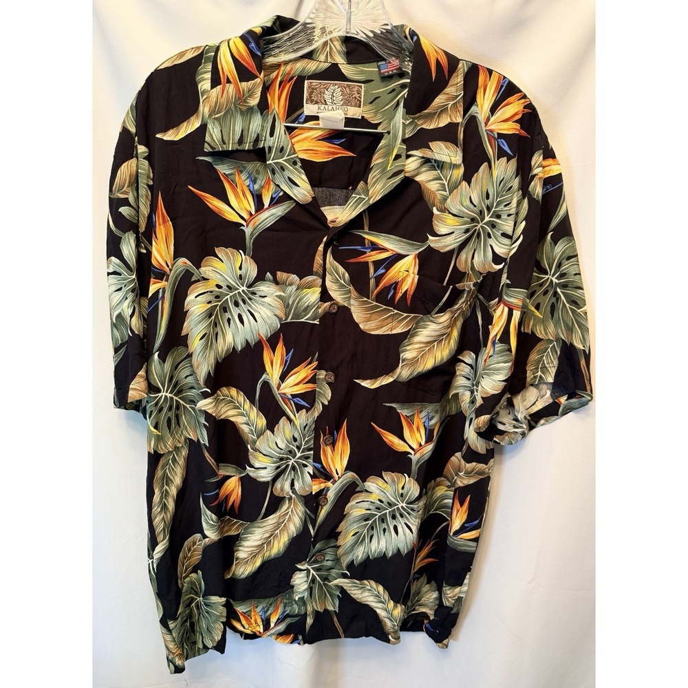 Kalaheo Men's Size Large Black Hawaiian Floral Shirt Made Hawaii USA Button Up